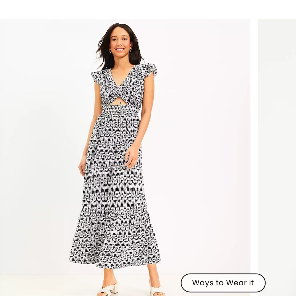 NWT LOFT Beach Black and White Tiered Cutout Maxi Dress SZ M